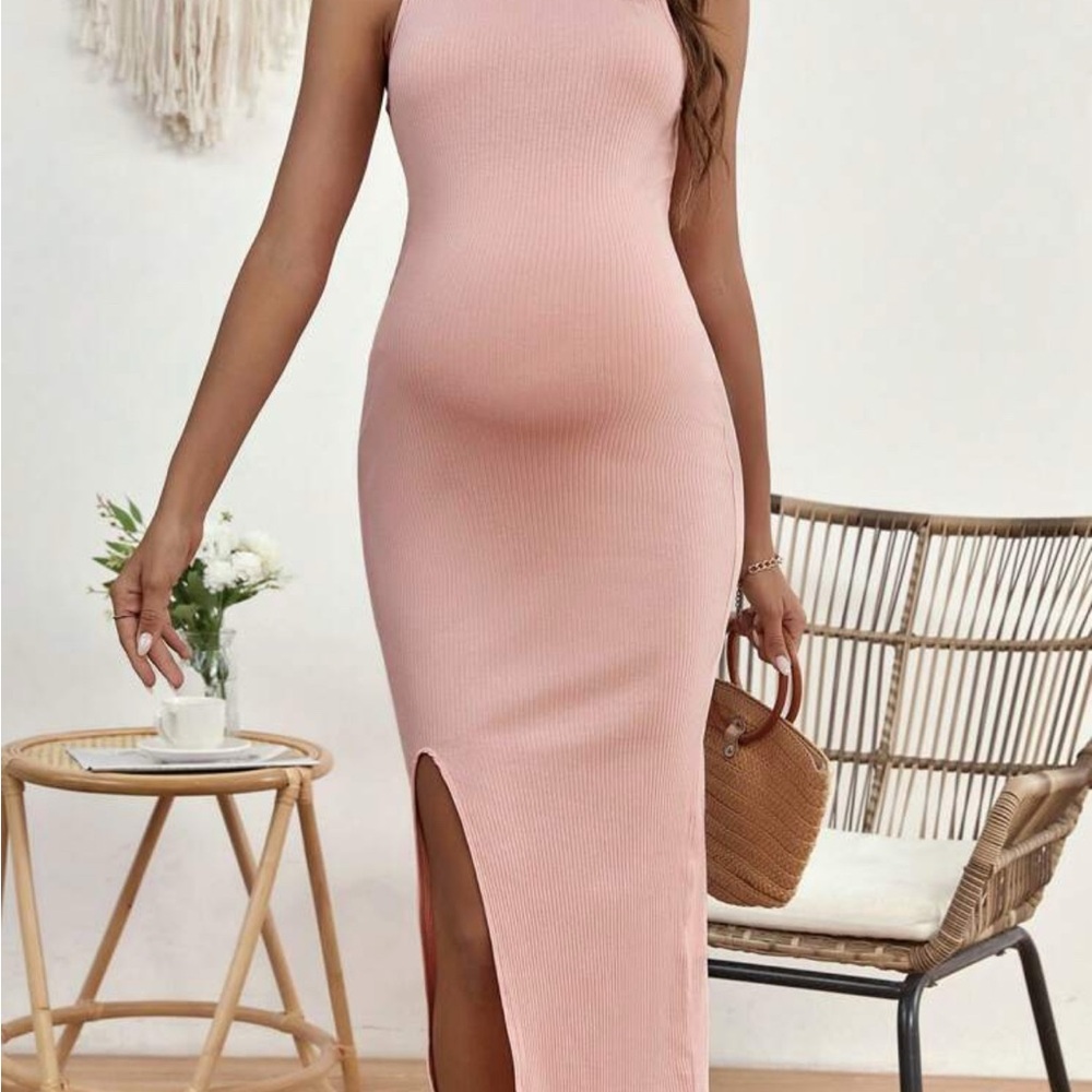 Pink Maternity Mock Neck Dress